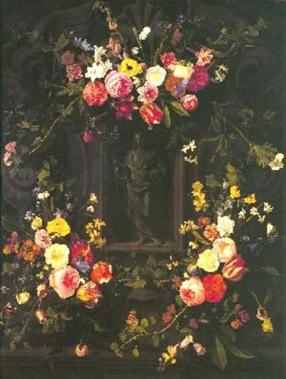 Jan Philip van Thielen Garland of flowers surrounding Christ figure in grisaille